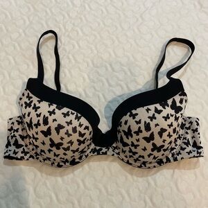 Victoria’s Secret Butterfly Print Lined Demi Bra 36C - Black and Off-White